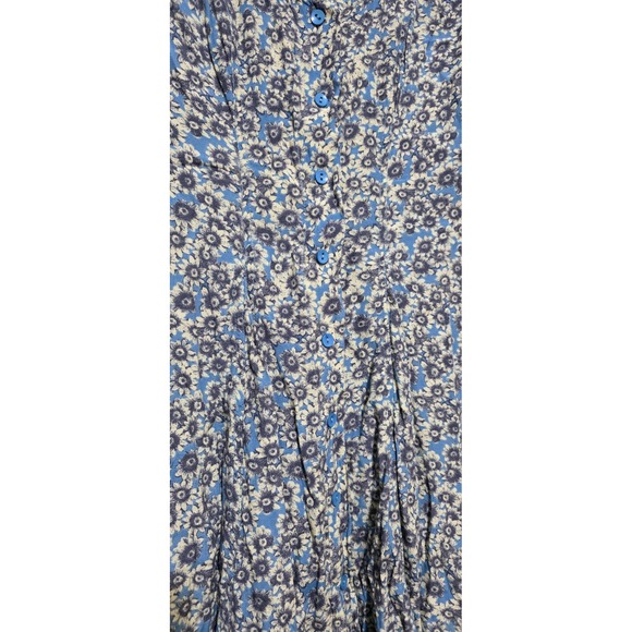 Free People Blue Floral Print Sun Dress Laced Up Mini Sleeves Back M Boho Fairy - Picture 5 of 14